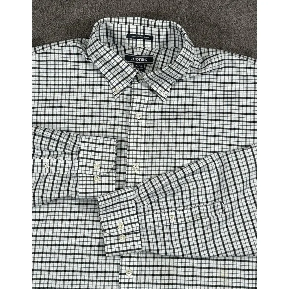 Land's End XL Tall Traditional Fit‎ Crisp Plaid Supima Cotton Button Down Shirt